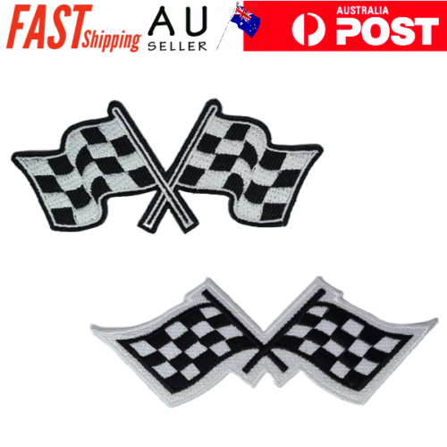 Checkered Crossed Flags Iron on Patch F1 Racing Formula-1 Finish Sign Pair - Picture 1 of 5