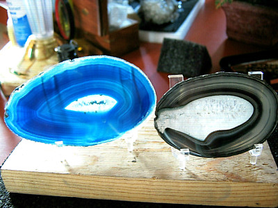 (2) TWO NICE Large Brazilian Agate Slabs QUARTZ CRYSTAL Rock Slice Stones Brazil