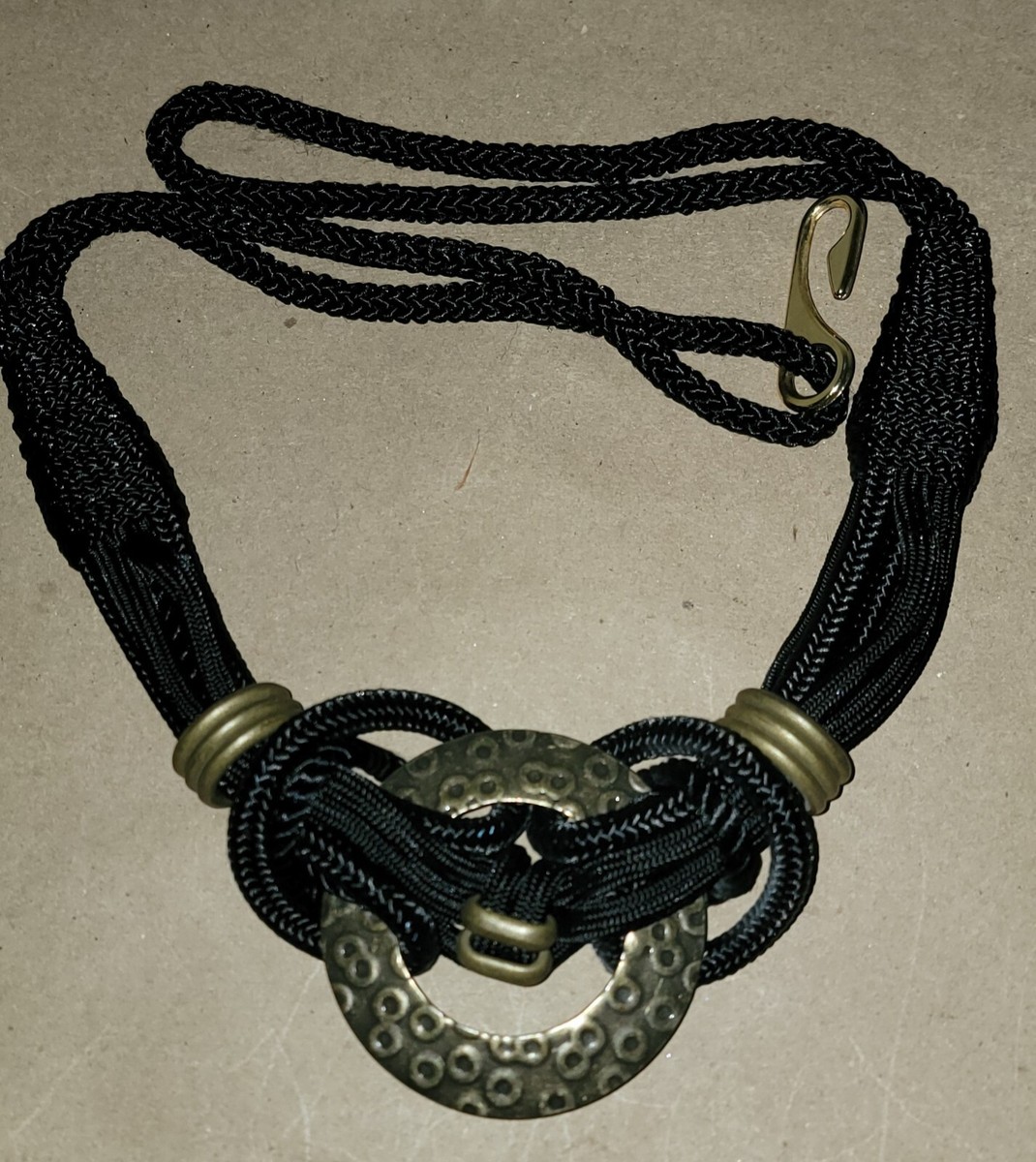 Vintage 80s Womens Boho Metal Medallion Black Rope Belt 32  display picture 3