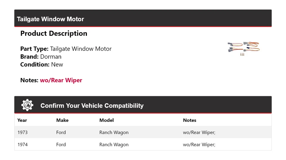 For 1973-1974 Ford Ranch Wagon Dorman Tailgate Window Motor - Image 2 of 4