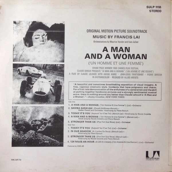 Francis Lai A Man And A Woman Original Motion Picture