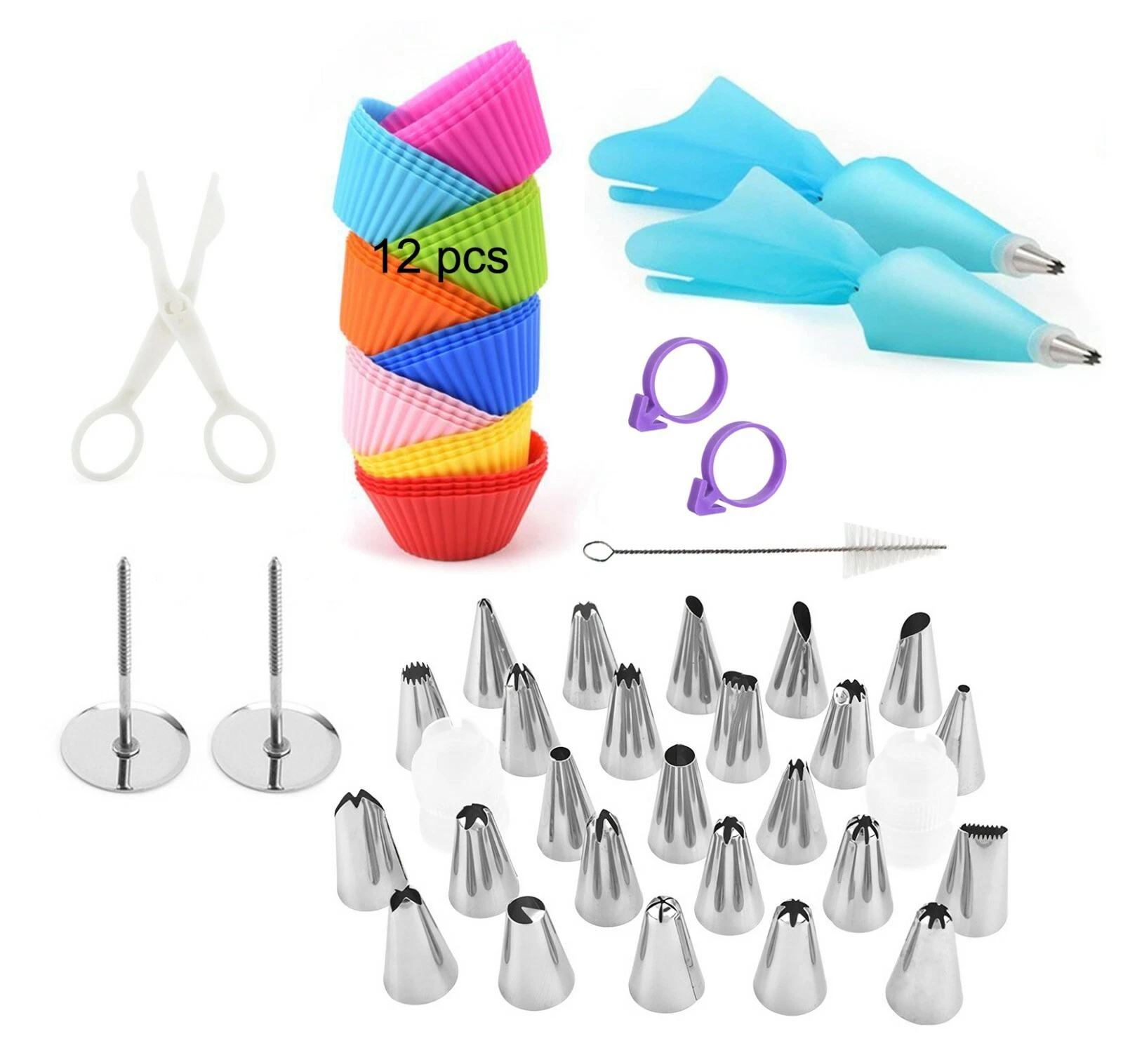 47 Pieces Cake Decorating Bakery Tools Sets Icing Nozzles Tips Silicone Cupcake