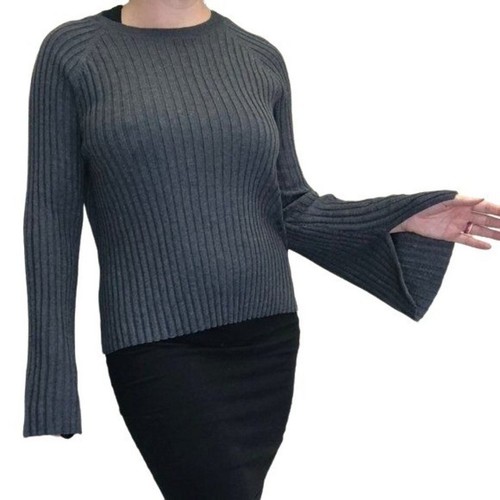 John + Jenn Ella Ribbed Sweater dark GREY M - Picture 2 of 8
