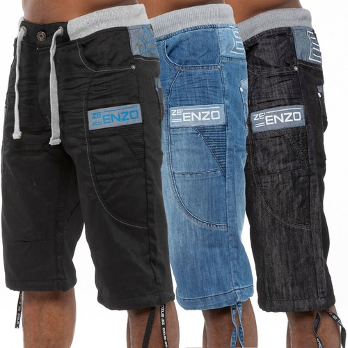 Pantalones cortos de mezclilla para hombre con costilla elástica media tallas King Enzo | eBay