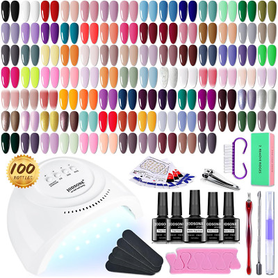 100 Gel Nail Polish Set with UV LED Light - 95 Glitter Colors & Top Coats