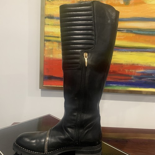 CESARE PACIOTTI Leather Knee-High Black Lux Moto 37/7 US Stylish Rocker Glamour! - Picture 8 of 16