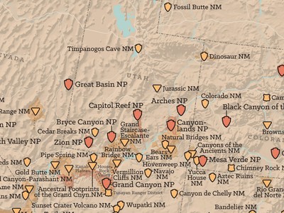 Póster de 18 x 24 con mapa de parques y monumentos nacionales Póster de 18 x 24 con mapa de parques y monumentos nacionales