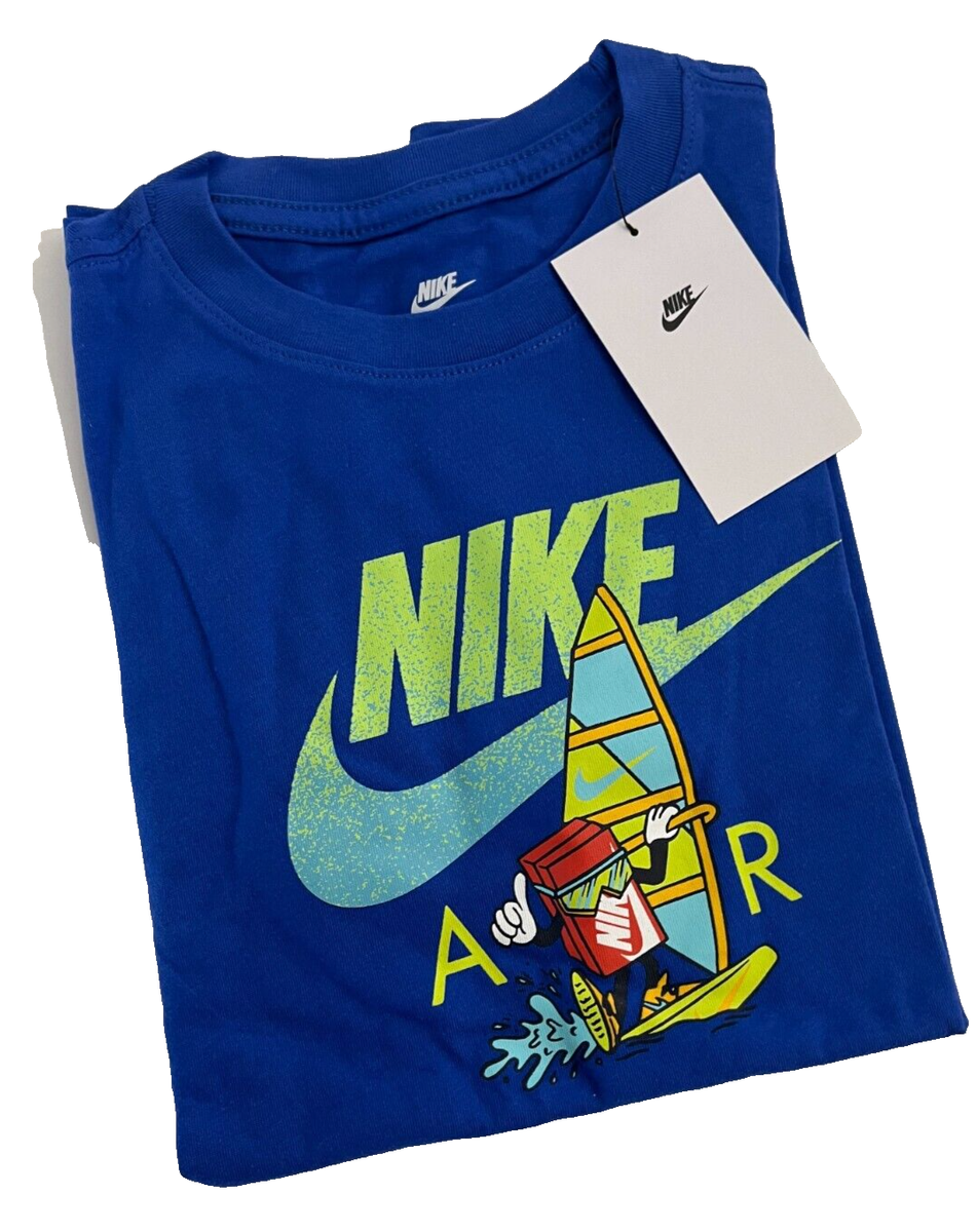 70s NIKE®︎ Water Print Football Shirt Nike Air Sport Kids Tee Water Surfing board Blue T-Shirt