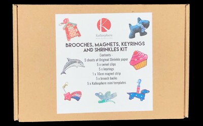Broschen, Magnete, Schlüsselanhänger und Shrinkes Set inkl. 5 Mini Schablonen Nähen Basteln 