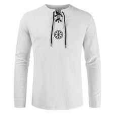 Summer Men's Round Neck Embroidery Long-sleeved Shirt  Cotton And Linen Shirt