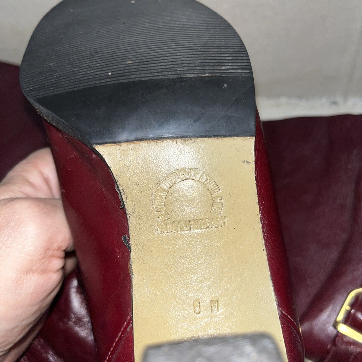 Vintage Burgundy Leather Shearling Lined Boots Womens 8 Made 