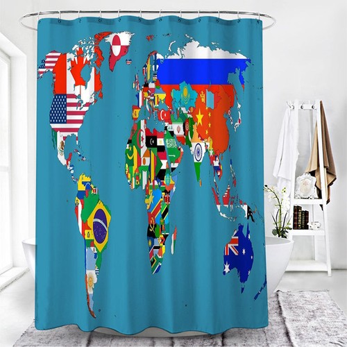 Extra Long World Map Shower Curtain Waterproof Bathtub Curtain with 12Hooks Gift - Bild 18 von 35