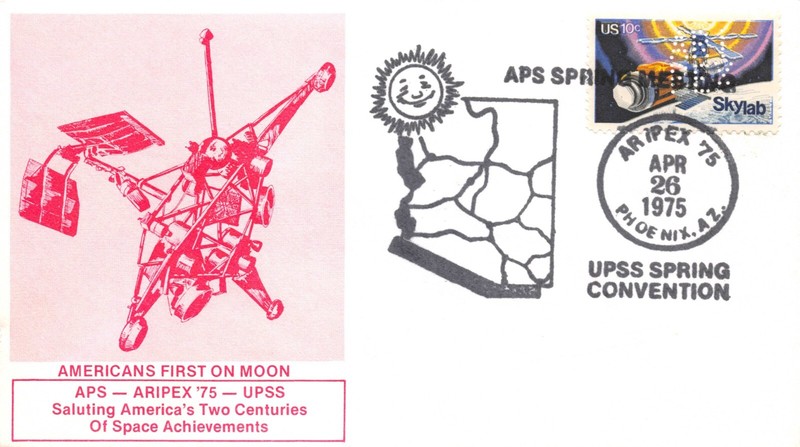APOLLO 11 HONORED/ARIPEX '75 - APS SPRING MEETING CACHET 10c SKYLAB SC#1529