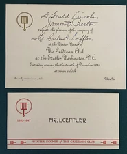 1947 Gridiron Club Dinner Invitation & Ticket, Carl A Loeffler, G Gould Lincoln
