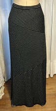 Olive&Oak Womens Blk+White Stripe Knit Patchwork Maxi Skirt Sz S pre-owned