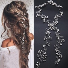 20" Long Wedding Hair Vine Crystal Pearl Headband Gold Silver. Ready To Ship