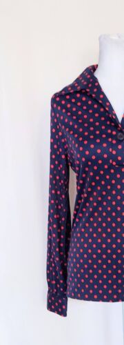 Andrew St. John V Neck Blue Red Polka Dot Top Blouse Size Medium Vintage - Picture 2 of 7