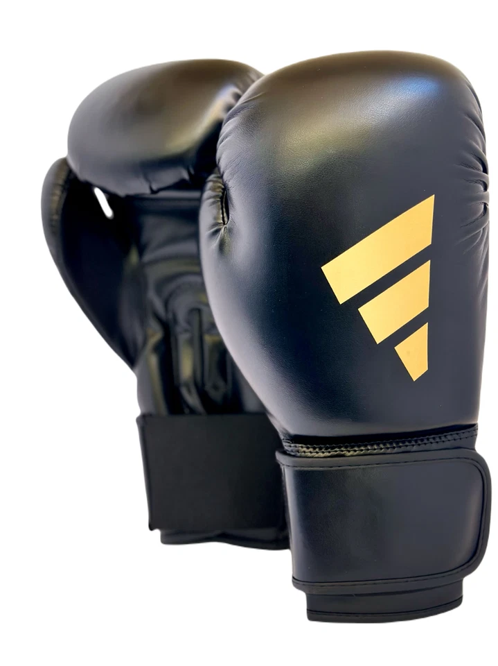 Guantes de Kickboxing de Adidas, Speed 50 Entrenamiento Boxeo, Negro/Dorado 10 OZ Foto 3 de 4