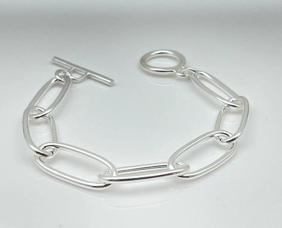 Paper Clip Oval Linked 925 Silver Handmade Bracelet Toggle Link Bracelet 7.5inch - Image 3 of 4