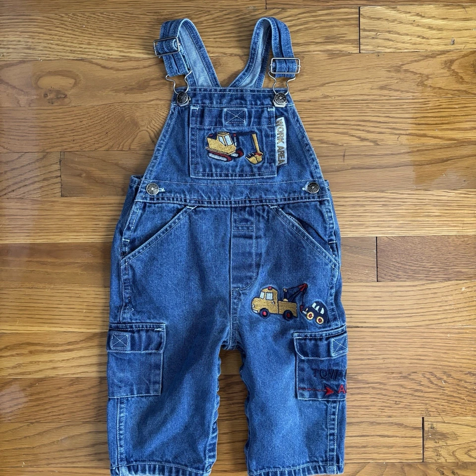 Mono de Colección Denim Bordado Construcción Área de Trabajo 12 Mos Jeans Usar Botones Foto 2 de 4