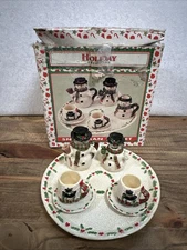 Vintage Christmas Holiday Snowman Miniature Tea Set Winter Collectible Decor