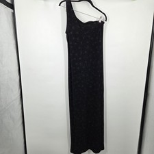 Vintage 90's Ronni Nicole Black Celestial One Shoulder Full Length Sz 6 Dress