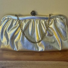 Elegant Vintage Metallic Gold Vinyl Clutch Evening Bag