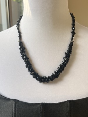 VINTAGE EDELSTEIN KETTE 20'' schwarz echt Saphir Peridot Amethyst 42,14gr
