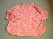 Womens Top-RBX-peach/orange floral stretch knit athleisure tunic  ls-2X