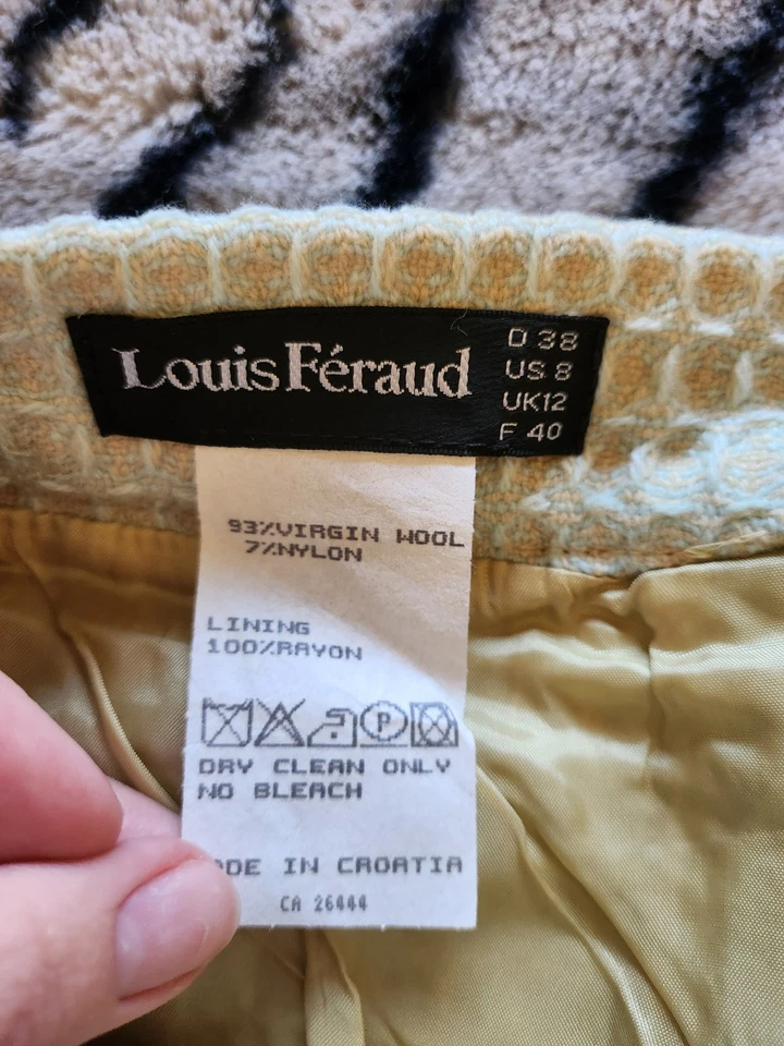 Louis Féraud Blue Yellow Knit Pencil Midi Skirt  - Image 4 of 4