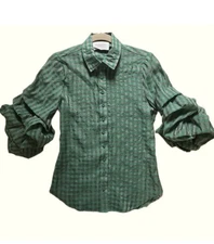 THE SHIRT Rochelle Behrens Green Lantern Sleeve Silver metallic Thread Top Small