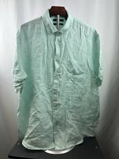 Saks Fifth Avenue Mens Teal Shell Themed 100% Linen Casual Shirt Size 2XL