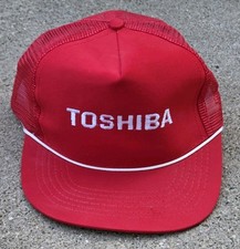 Vtg Promo Toshiba Hat Cap SnapBack W Rope Red Mesh Trucker Advertising Mens 80s