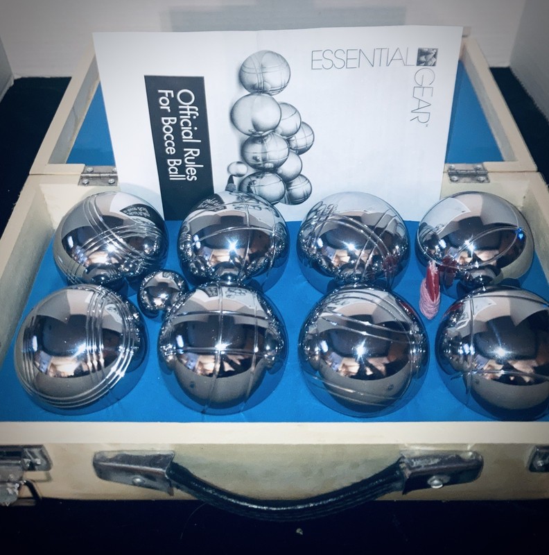 Essential Gear  8xCHROME Bocce Balls Set w/ Wooden Case Vintage