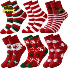 6 Pairs Christmas Socks Women - Fuzzy Christmas Socks, Colorful Warm Fluffy Slip