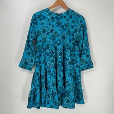Zara Dress Womens Small Blue Floral Print Sharon Tiered Mini 3/4 Sleeve