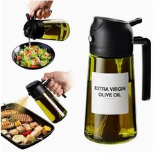 Kitchen Oil Sprayer and Dispenser 470ml Glass Bottle 2-in-1 Spray for Cooking