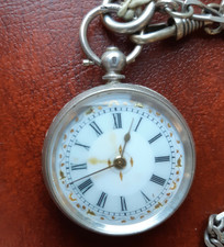 OROLOGIO DA TASCA DIAM.34 ARGENTO 0,935 VINTAGE +CHIAVE +CATENA non funzionante