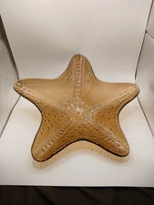 Vintage Amber Mudpie Glass Art Starfish Serving Dish Pebbled Brown 13” 