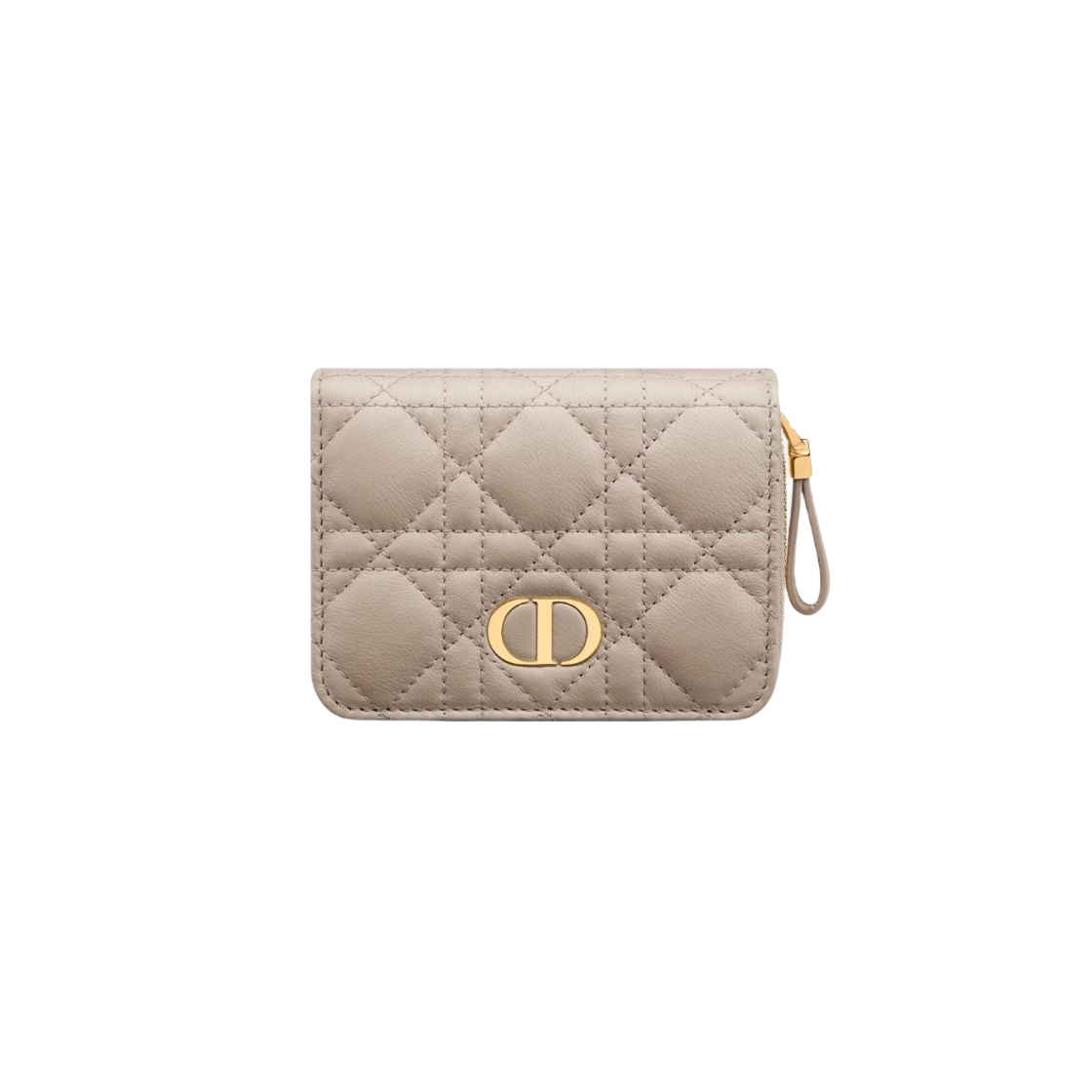Dior Caro Compact Zipped Wallet in Cannage Calfskin Sand