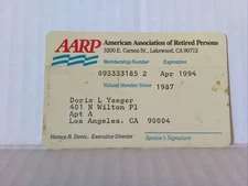 Vintage 1990's AARP Membership Card Plastic 