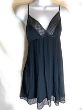 VINTAGE Victoria's Secret Black Satin Slip Nightie Sleep Gown w/Lace Trim-GIFT?