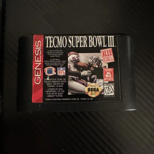 Tecmo Super Bowl III 3 Final Edition Sega Genesis Cartridge Only Used Tested