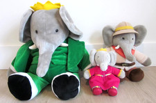Vintage Gund 1980s 14" King Babar - Safari Babar Queen Celeste Plush Lot Of 3