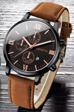 GENEVA Men's 40mm Casual Multifunction Quartz Wristwatch Date Watch Black/Rose