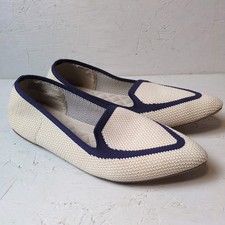 Birdies The Blackbird Eggshell And Navy Piping Knitted Flat Loafers Women Size 8