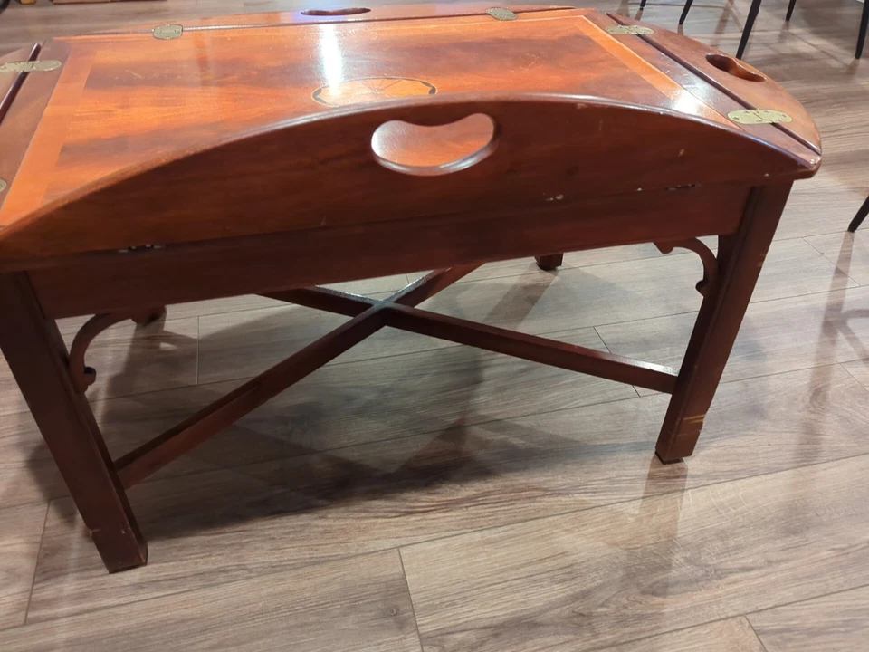 Vintage Mid Century Modern Hekman Butler Tray Table, Mahogany, 18" - Image 3 of 4