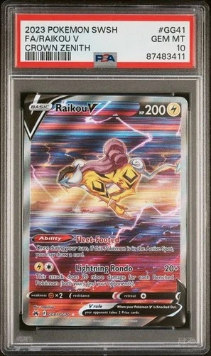 2023 Pokemon SWSH Crown Zenith #GG41 FA Raikou V PSA 10 GEM MINT