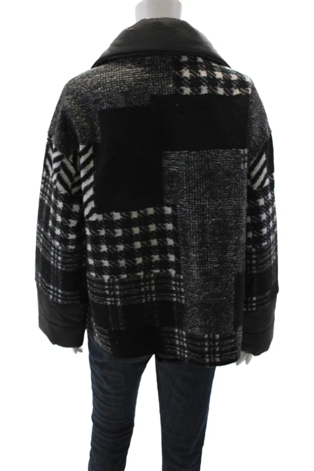 Renuar Womens Textured Thick Knitted Button Collar Checkered Jacket Black Size X - Image 3 of 4