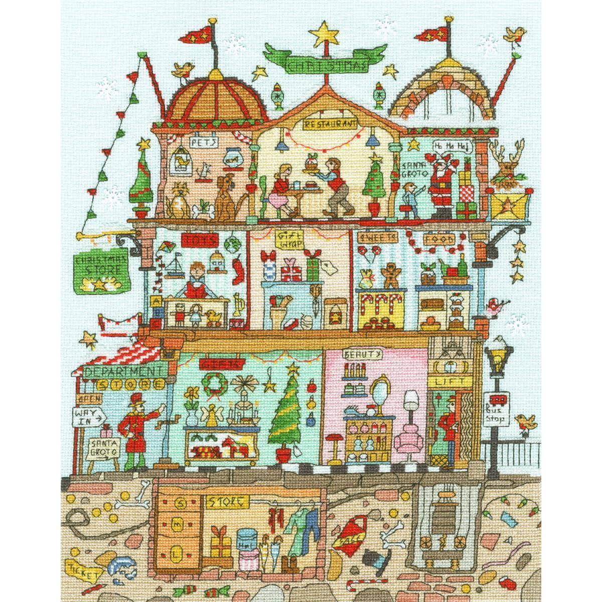 Bothy Threads counted cross stitch kit ""Cut Thru Christmas Department Store"", XC